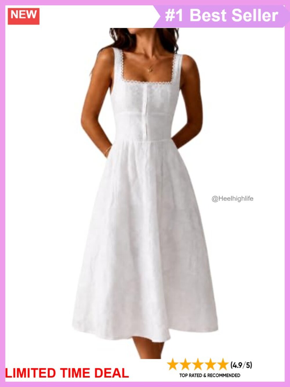 Women's Floral Midi A-Line Sundress Square Neck Lace Trim Semi-Formal Dress